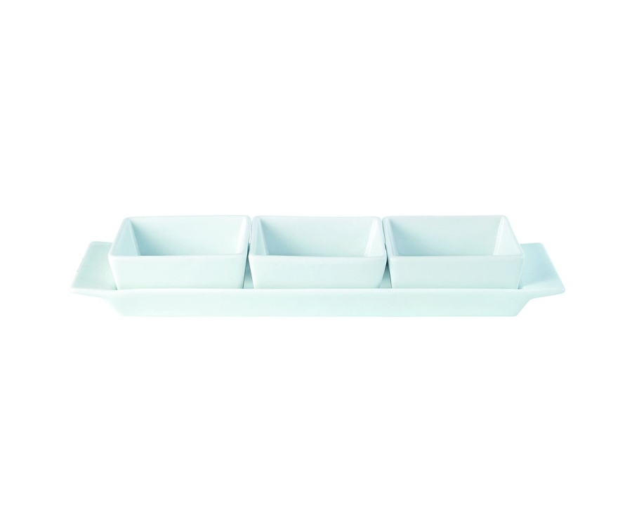 Porcelite Square Shaped Set of 3 Bowls & Tray 29x9cm/11.5''x3.5'' (Pack of 6)