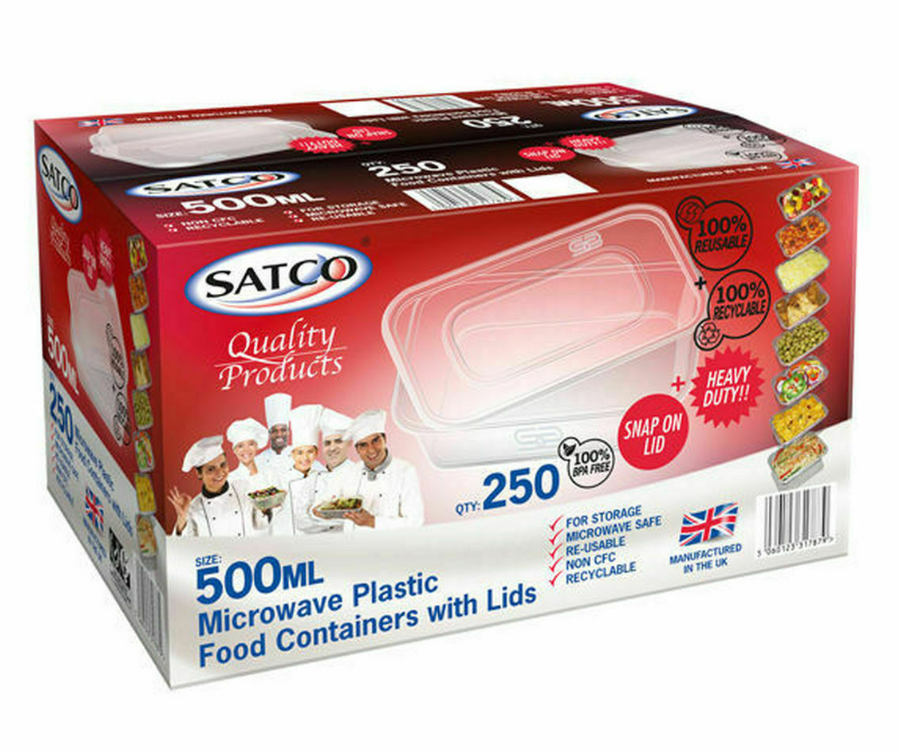 Satco 500cc Rectangular Microwave Containers & Lids (Pack of 250)