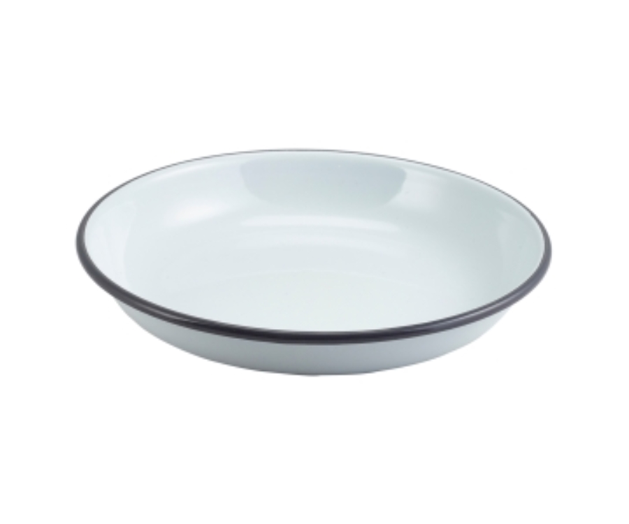 Genware Enamel Rice/Pasta Plate White with Grey Rim 20cm