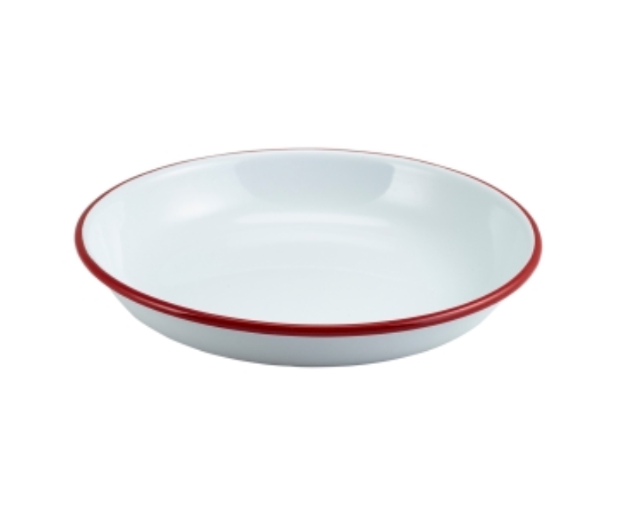 Genware Enamel Rice/Pasta Plate White with Red Rim 20cm