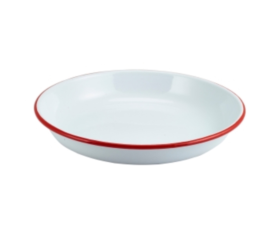 Genware Enamel Rice/Pasta Plate White with Red Rim 24cm