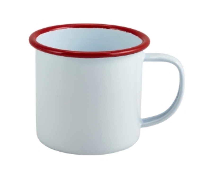 Genware Enamel Mug White with Red Rim 36cl/12.5oz