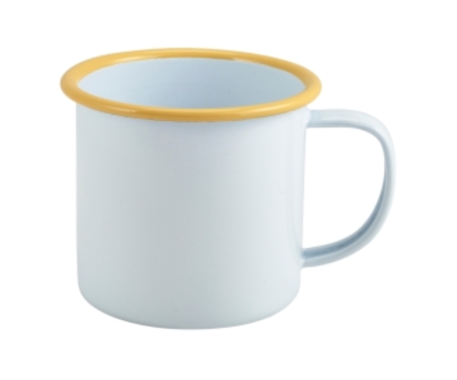Genware Enamel Mug White with Yellow Rim 36cl/12.5oz