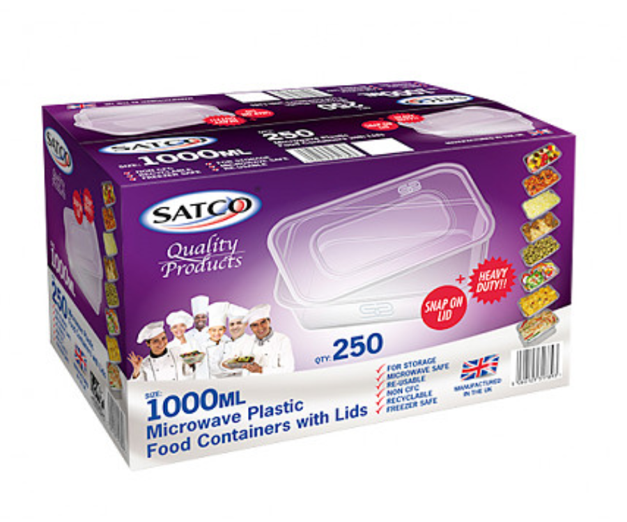 Satco 1000cc Rectangular Microwave Containers & Lids (Pack of 250)