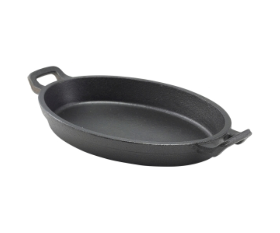Genware Cast Iron Oval Eared Dish 24 x 17.3 x 3.4cm(Pack of 6)