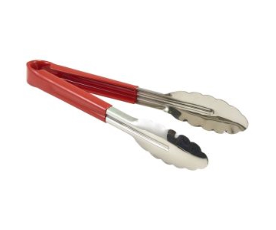 Genware Colour Coded Stainless Steel Tong 23cm Red