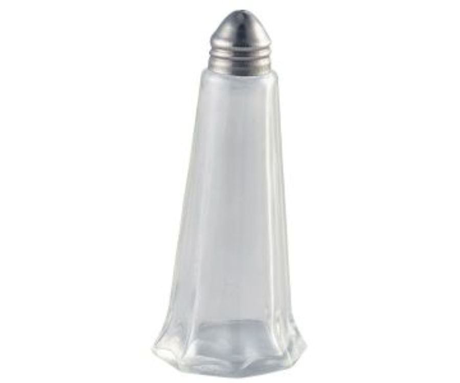 Genware Glass Lighthouse Salt Shaker Silver Top