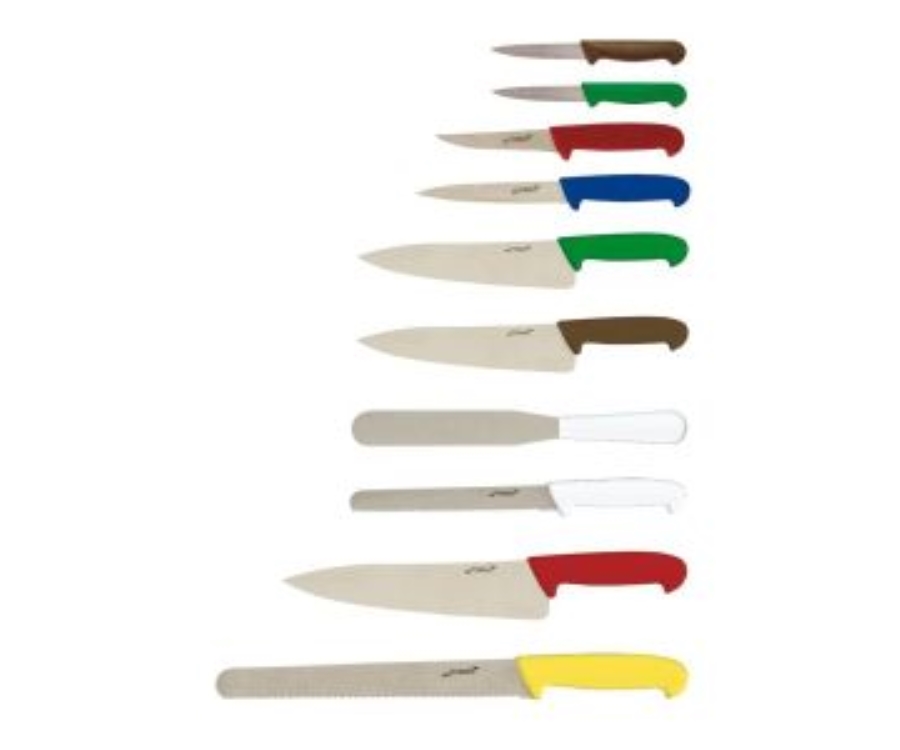 Genware 10 Piece Colour Coded Knife Set + Knife Case