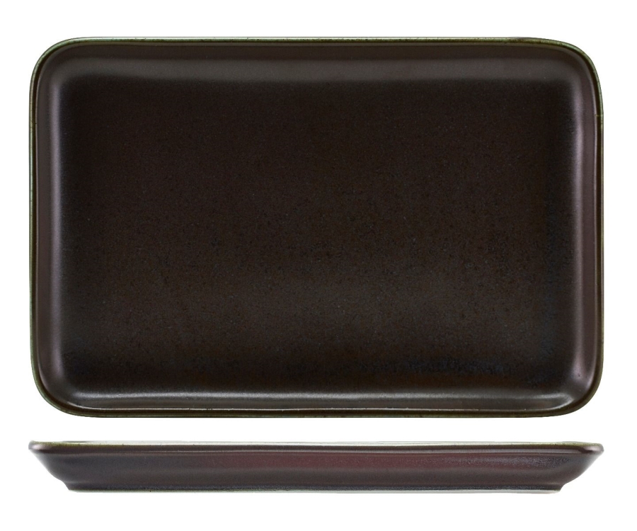 Genware Terra Porcelain Black Rectangular Platter 30 x 20cm(Pack of 3)