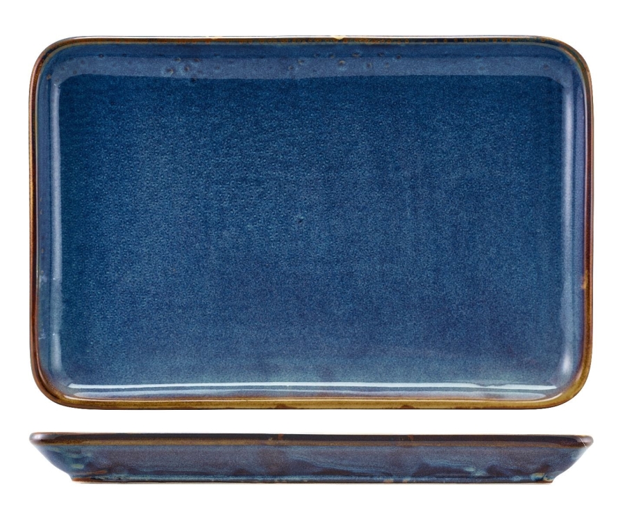 Genware Terra Porcelain Aqua Blue Rectangular Platter 30 x 20cm(Pack of 3)