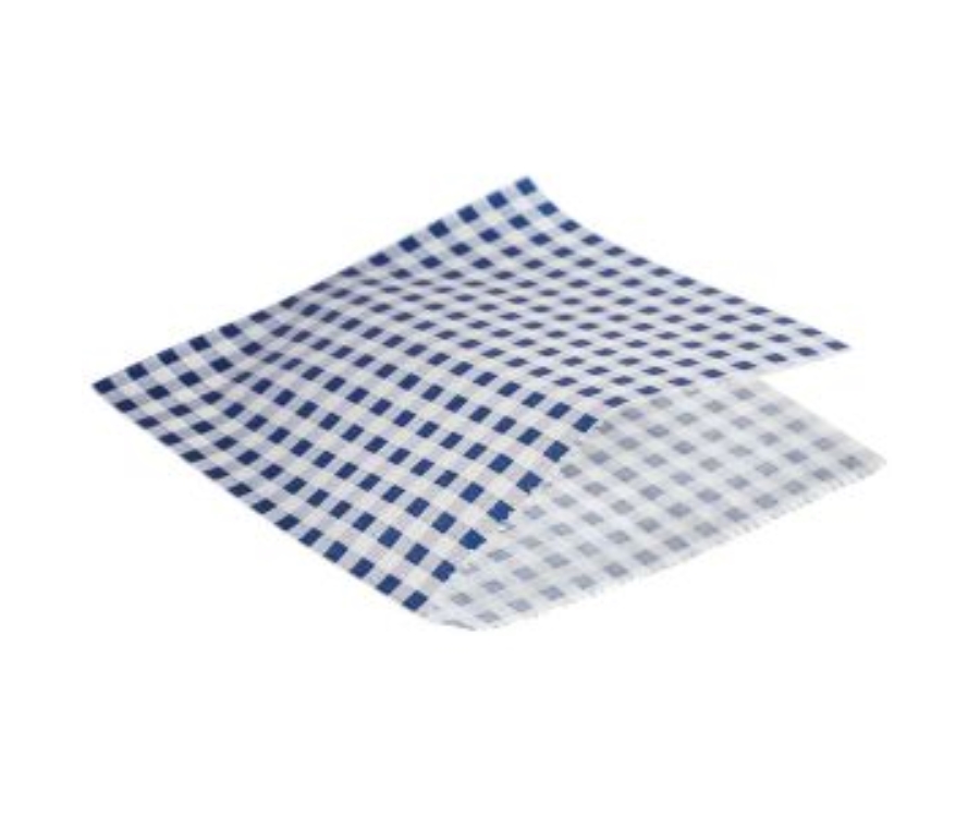 Genware Greaseproof Paper Bags Blue Gingham Print 17.5 x 17.5cm