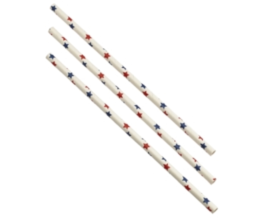 Genware Paper Straws Red and Blue Stars 20cm (500pcs)