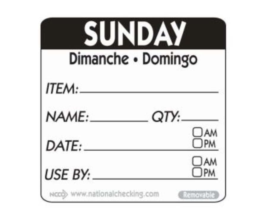 Genware 50mm Sunday Removable Day Label (500)