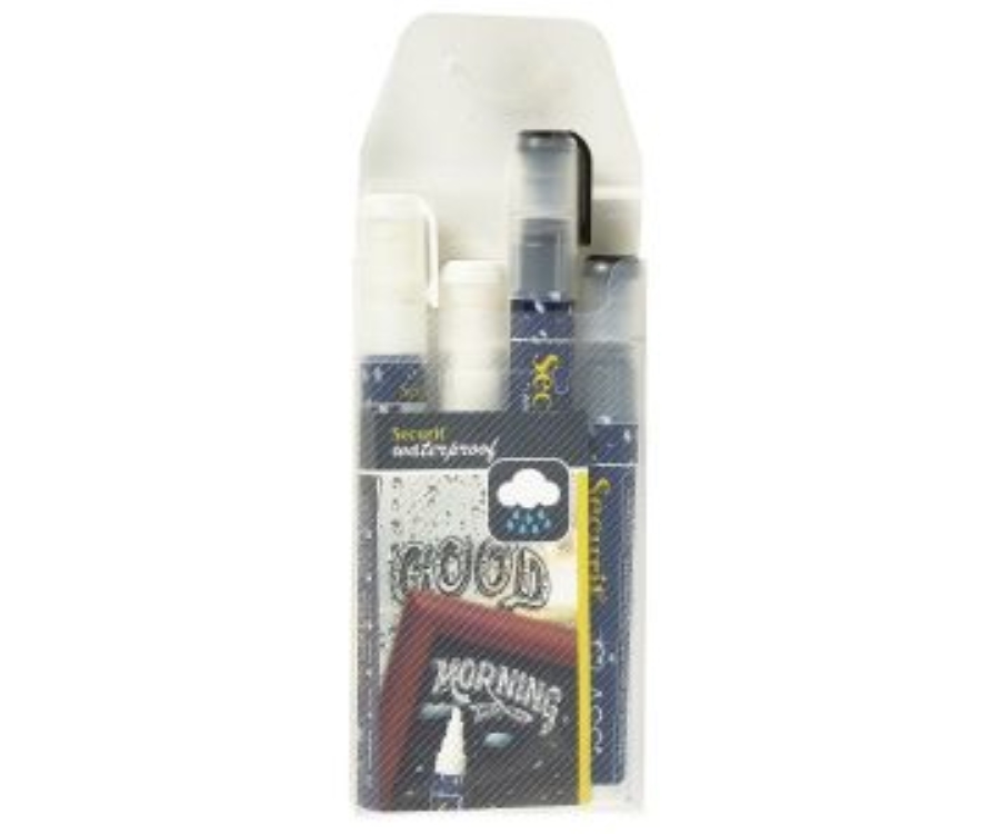 Genware Waterproof Chalk Markers 2 Colour Pack (W, BK) Medium
