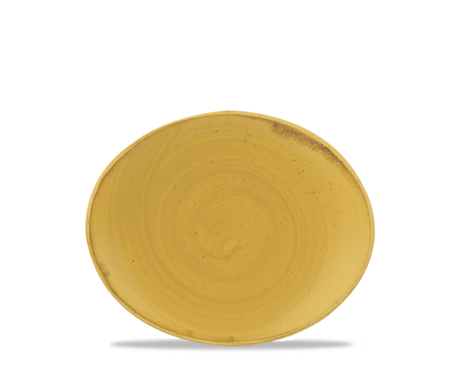 Churchill Stonecast Mustard Orbit Oval Coupe Plate 7.75