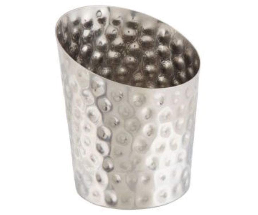 Genware Hammered Stainless Steel Angled Cone 9.5 x 11.6cm (Dia x H)(Pack of 12)