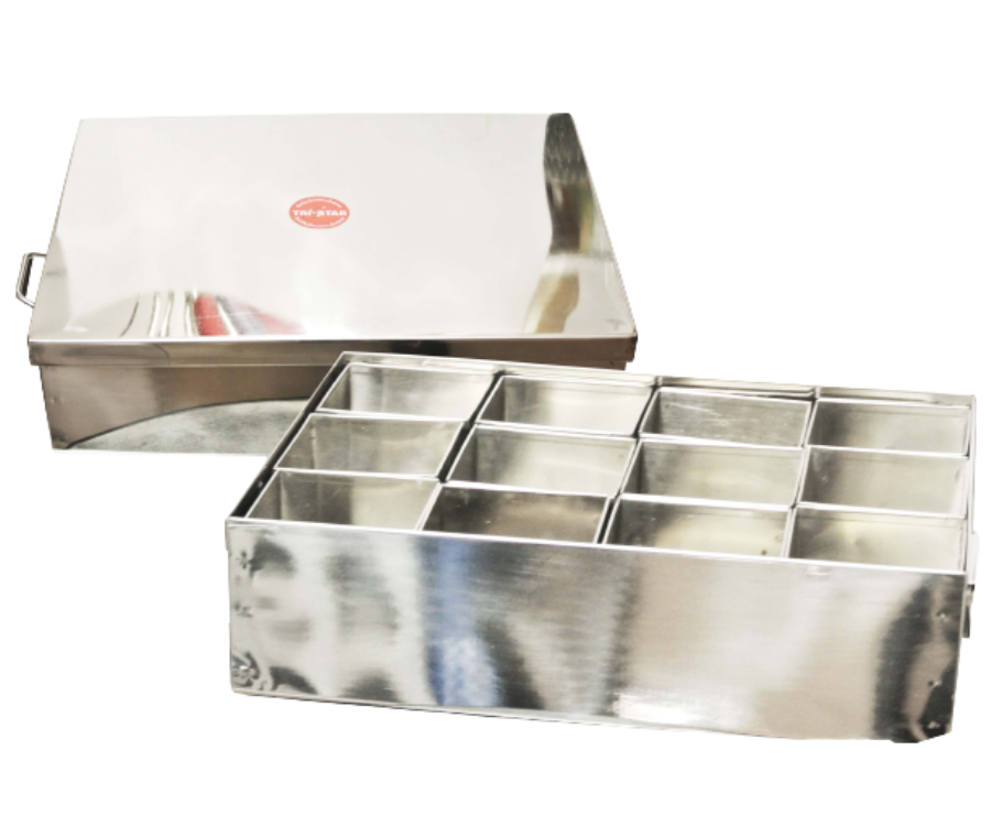 Square Masala Dabba Stainless Steel 12Compartment