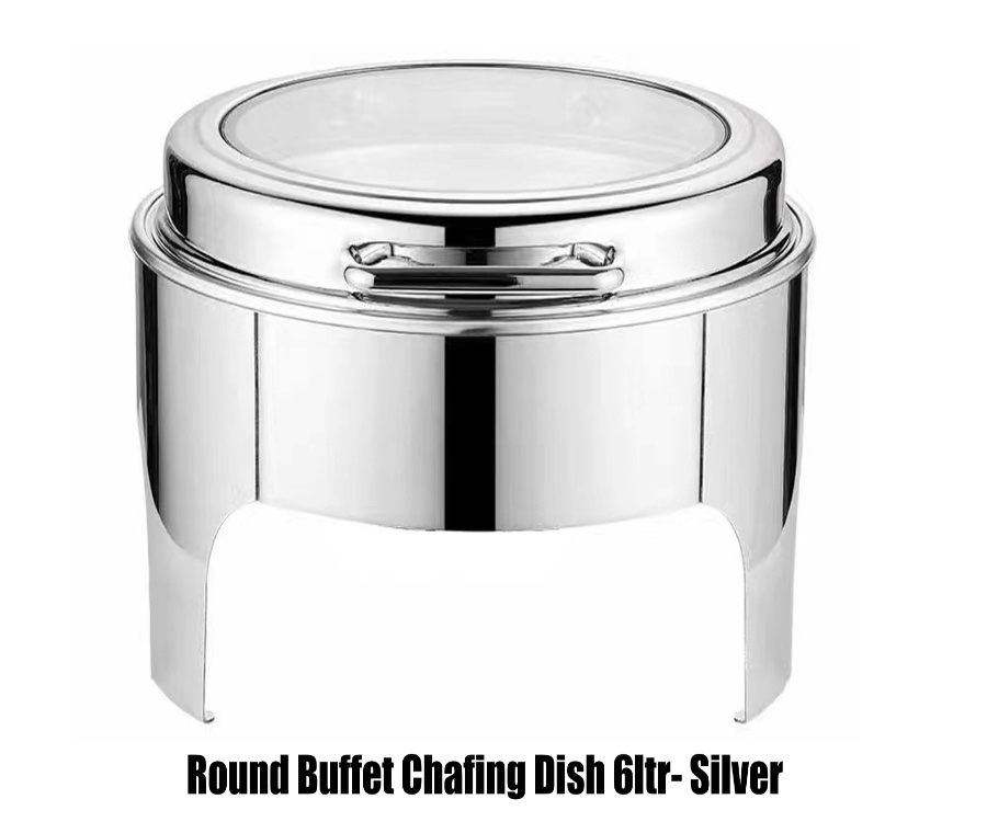 Round Glass Lid Buffet Chafing Dish Stainless Steel 6ltr