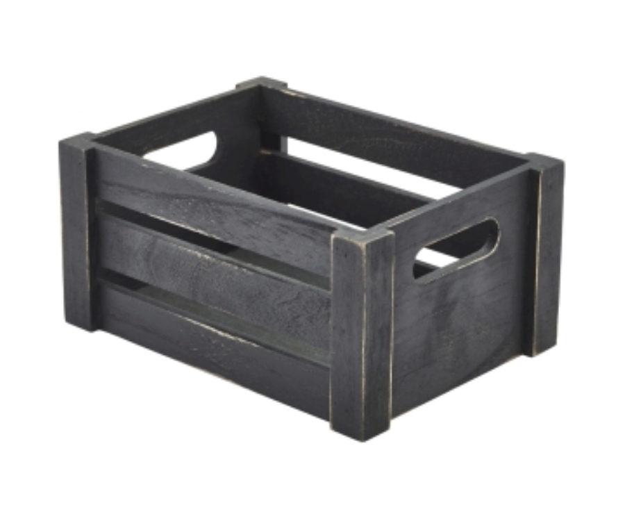 Genware Wooden Crate Black Finish 22.8 x 16.5 x 11cm