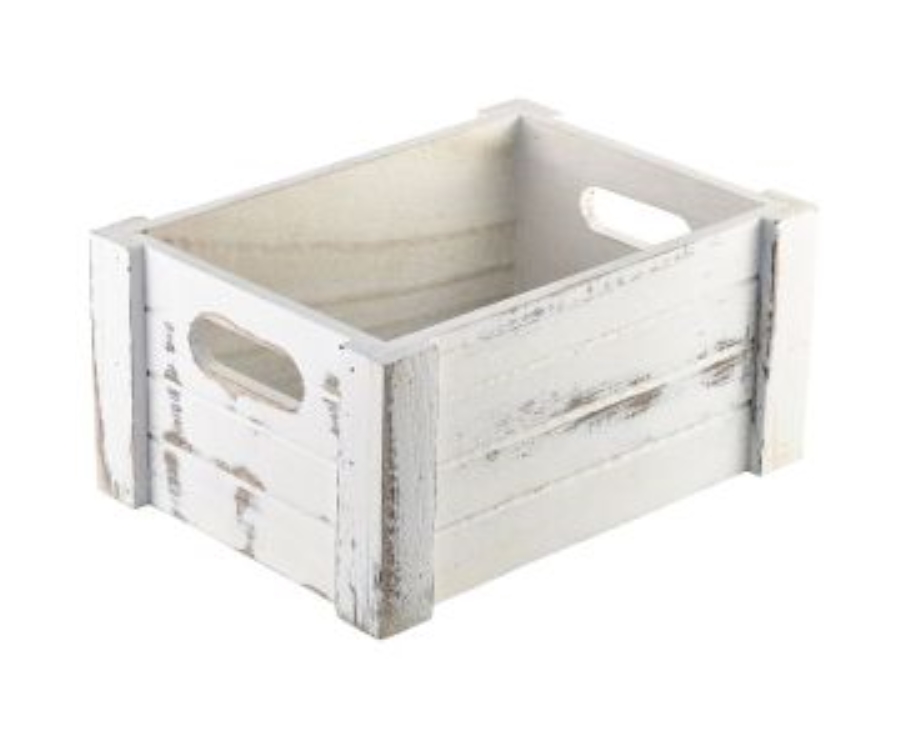 Genware Wooden Crate White Wash Finish 22.8x16.5x11cm