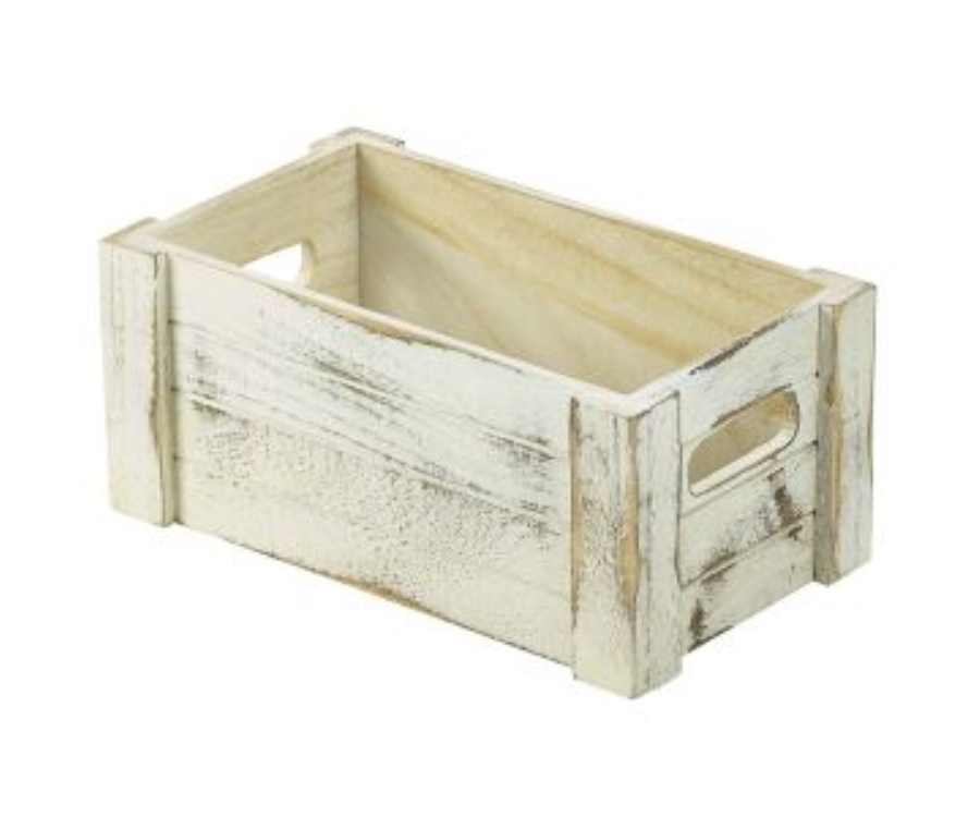 Genware Wooden Crate White Wash Finish 27 x 16 x 12cm
