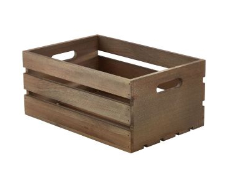 Genware Wooden Crate Dark Rustic Finish 34 x 23 x 15cm