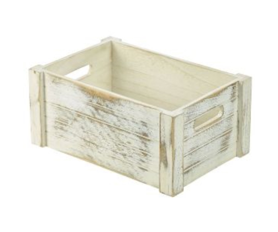 Genware Wooden Crate White Wash Finish 34 x 23 x 15cm