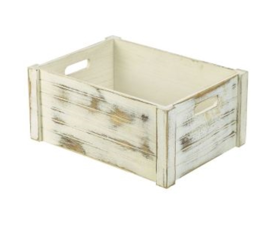 Genware Wooden Crate White Wash Finish 41 x 30 x 18cm