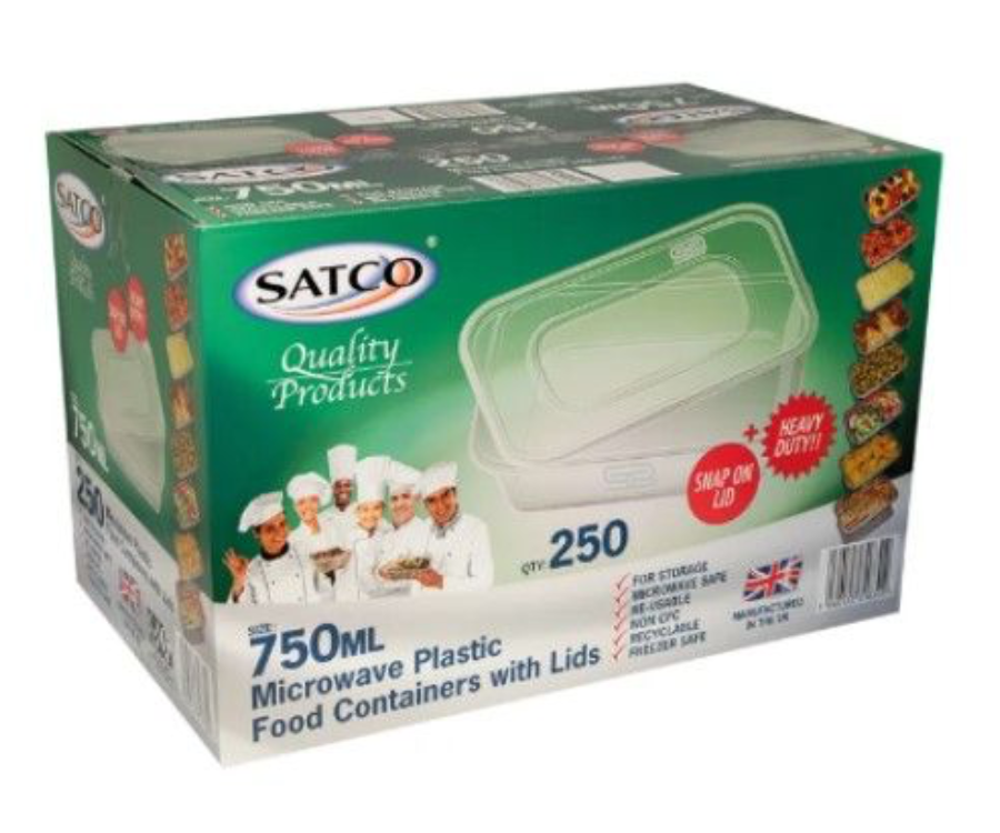 Satco 750cc Rectangular Microwave Containers & Lids (Pack of 250)