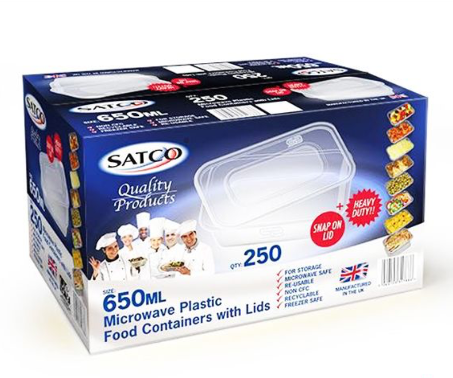 Satco 650cc Rectangular Microwave Containers & Lids (Pack of 250)